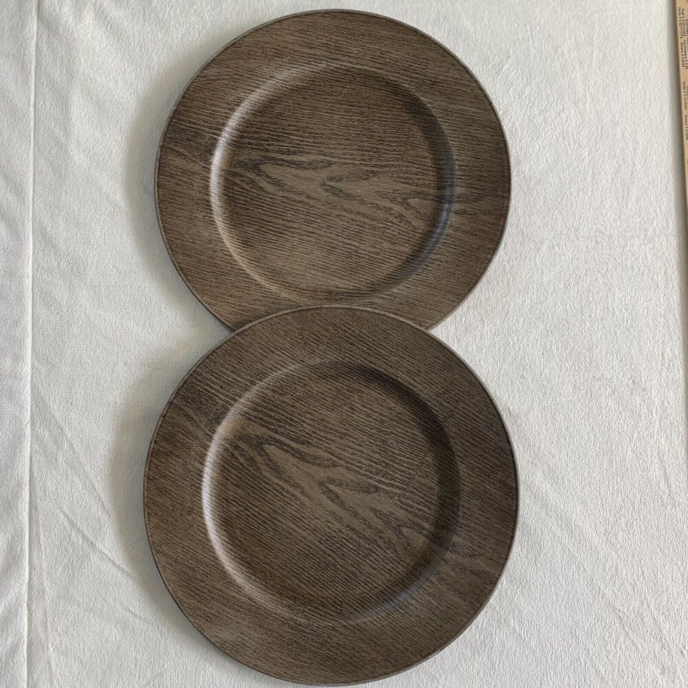 2 Round 13" Rustic Faux Wood Plastic Charger Plates Party Events Decor Holiday